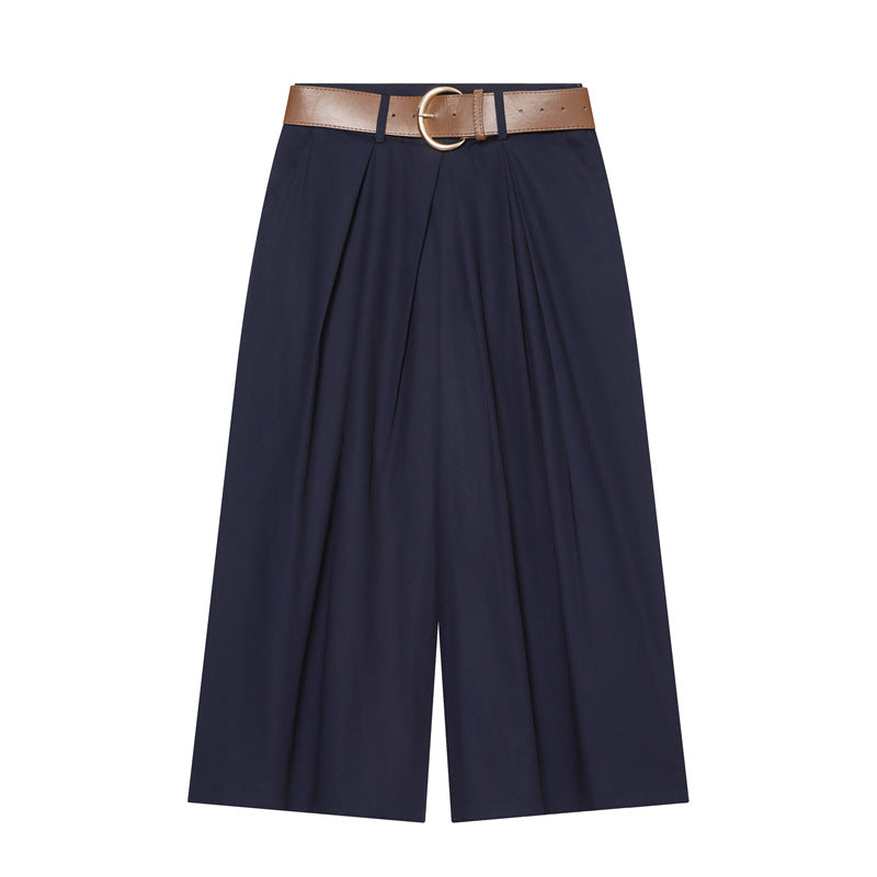 Damen Hochtaillierte Culotte-Hose mit weitem Bein, Kellerfalten und Rundbuckel-Gürtel Echo Archiv
