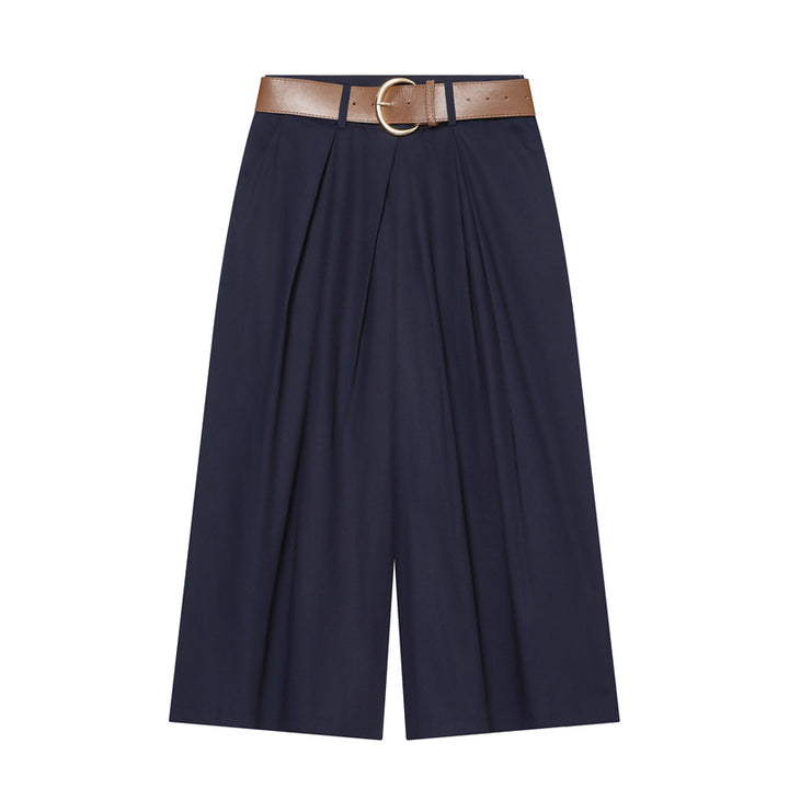 Damen Hochtaillierte Culotte-Hose mit weitem Bein, Kellerfalten und Rundbuckel-Gürtel Echo Archiv