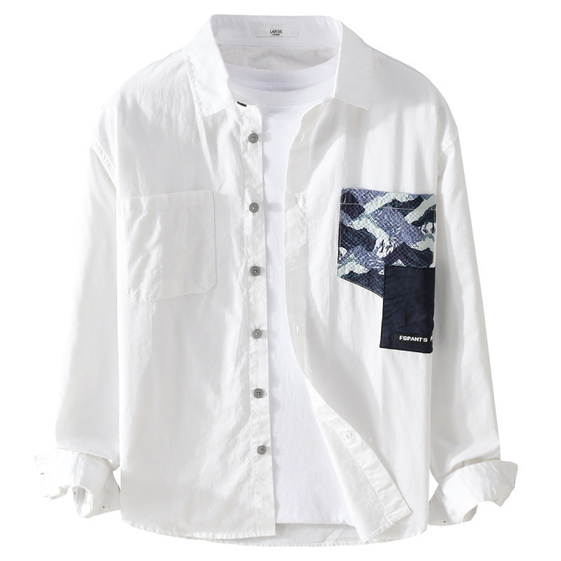 Herren Leichtes Baumwoll-Overshirt mit kontrastierter Patch-Brusttasche im Layering‑Stil Echoarchiv