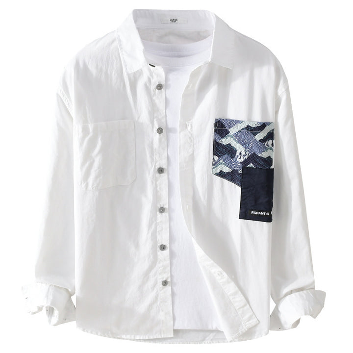 Herren Leichtes Baumwoll-Overshirt mit kontrastierter Patch-Brusttasche im Layering‑Stil Echoarchiv