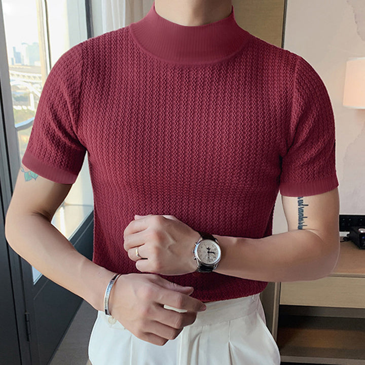 Herren nan Kurzarm Feinstrickshirt mit Stehkragen Echo Archiv