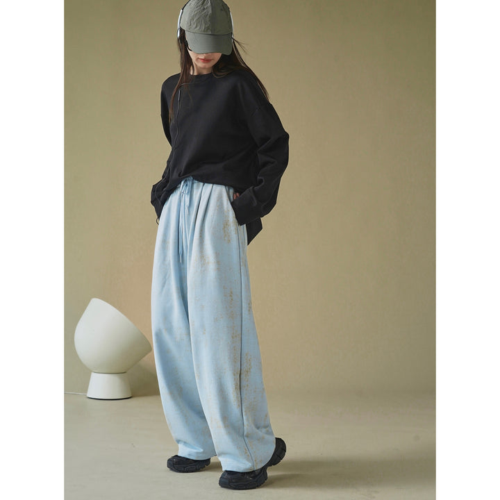 Damen Weite Lounge‑Palazzohose aus French‑Terry mit hohem Bund, Elastik und Kordelzug Echoarchiv