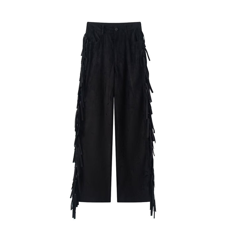 Damen Weite High-Waist-Hose mit seitlichen Fransen und Knopfverschluss Echo Archiv