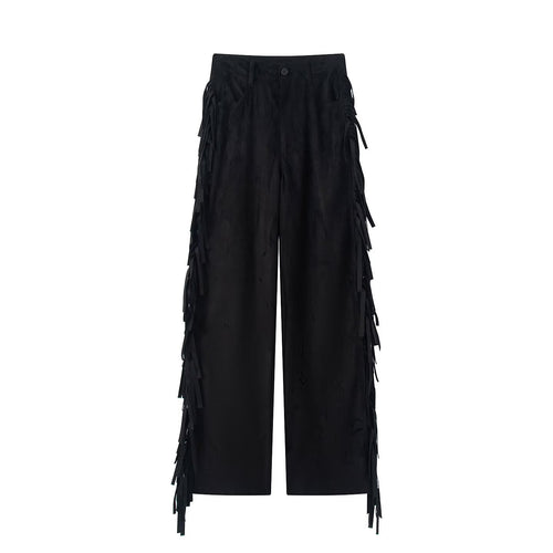 Damen Weite High-Waist-Hose mit seitlichen Fransen und Knopfverschluss Echo Archiv