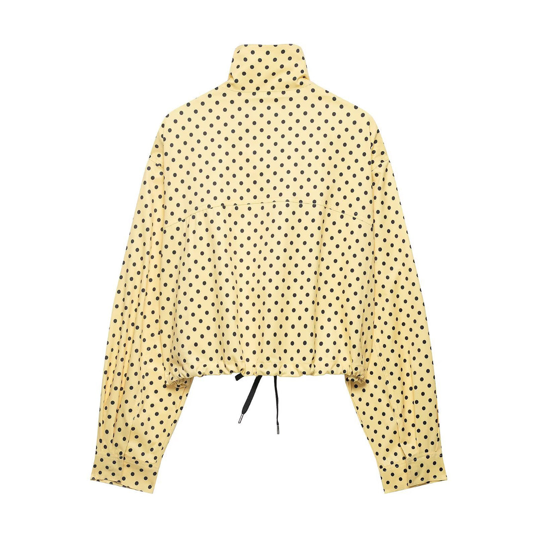 Damen Cropped-Übergangsjacke mit Polka-Dot, hohem Funnelkragen und Tunnelzug Echoarchiv