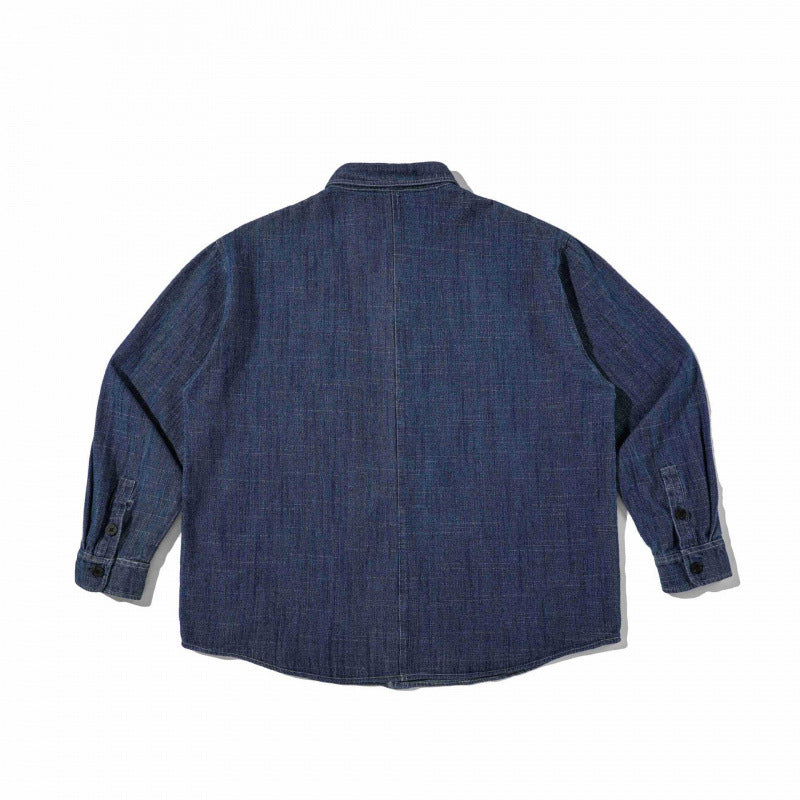 Unisex Kastenförmiges Denim-Overshirt im Worker-Look mit aufgesetzten Taschen und gerundetem Saum Echo Archiv