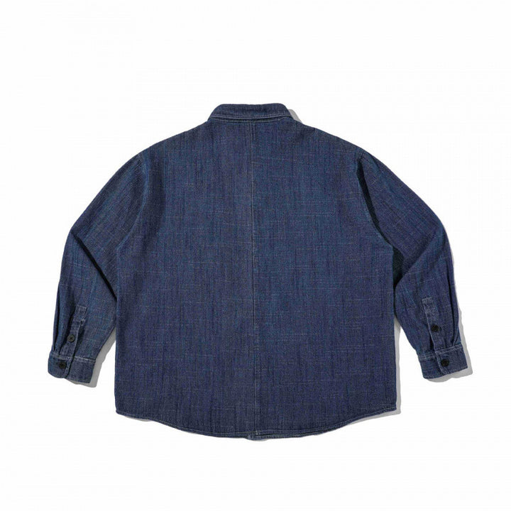 Unisex Kastenförmiges Denim-Overshirt im Worker-Look mit aufgesetzten Taschen und gerundetem Saum Echo Archiv
