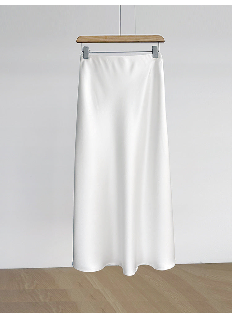 Damen Eleganter Hochtaillierter Satin-Midirock Echoarchiv