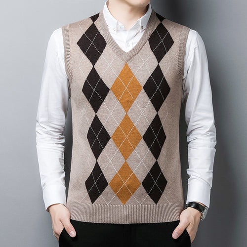 Herren klassischer V-Ausschnitt Strickpullover mit Rautenmuster Echoarchiv