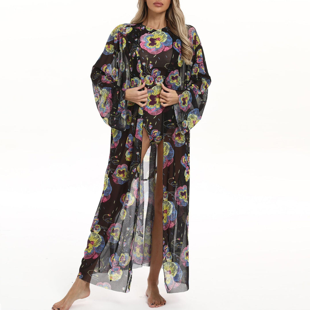 Damen Transparenter Strandkimono mit floralen Mustern Echo Archiv