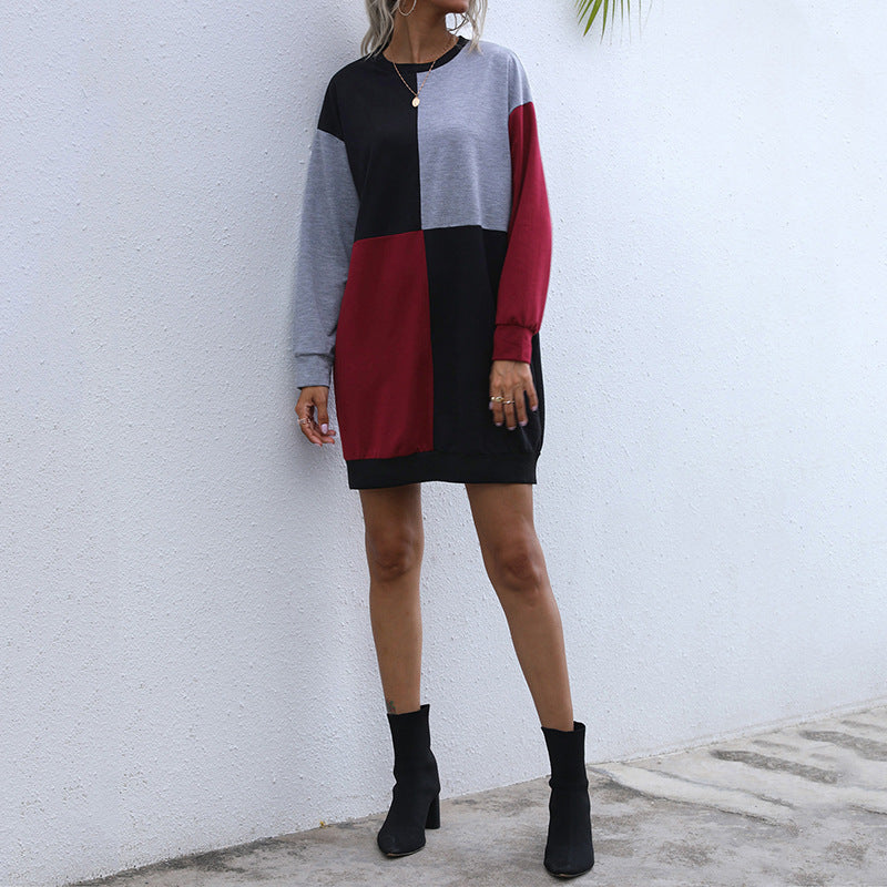 Damen Lockeres Blockdesign-Sweatshirtkleid mit Oversize-Passform und Bündchen Echoarchiv