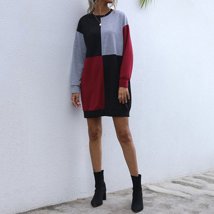 Damen Lockeres Blockdesign-Sweatshirtkleid mit Oversize-Passform und Bündchen Echoarchiv