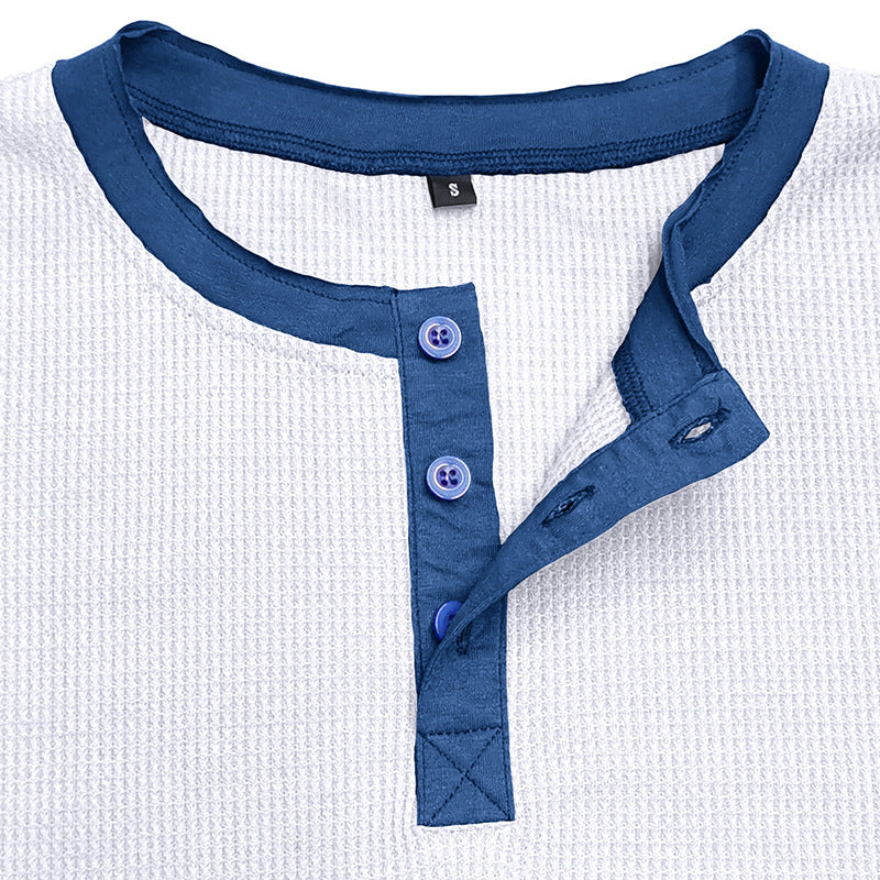 Herren Langarm-Henley-Shirt aus atmungsaktivem Baumwollmix mit stylischem Kontrastkragen Echoarchiv