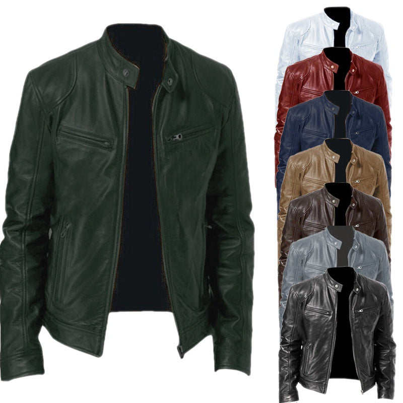 Herren nan schlanke Echtleder-Bikerjacke mit Stehkragen, zwei Brust-Reißverschlusstaschen und geradliniger Silhouette Echo Archiv