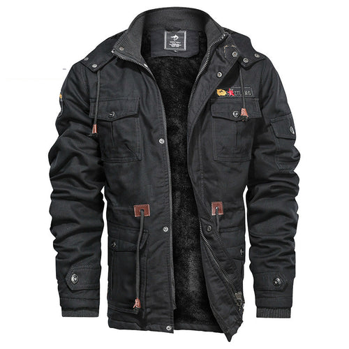 Herren Militärinspirierte Canvas-Fieldjacke mit Kapuze, Kordzug‑Taille und Fleece‑Innenfutter Echoarchiv