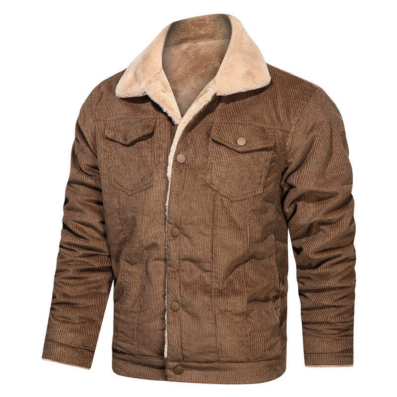 Herren Kord-Truckerjacke mit Teddyfutter und Druckknopfverschluss Echoarchiv