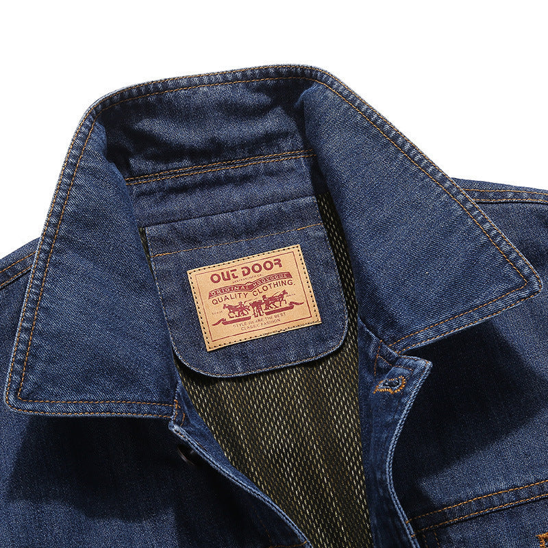 Herren Jeansjacke im Worker‑Stil mit Aufnäher und Mesh‑Futter – Denvaro