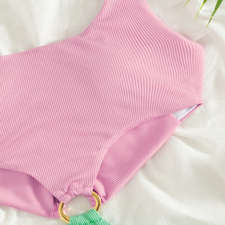 Damen Designer-Bikini mit modischem Rippendesign und dekorativem Ring Echo Archiv