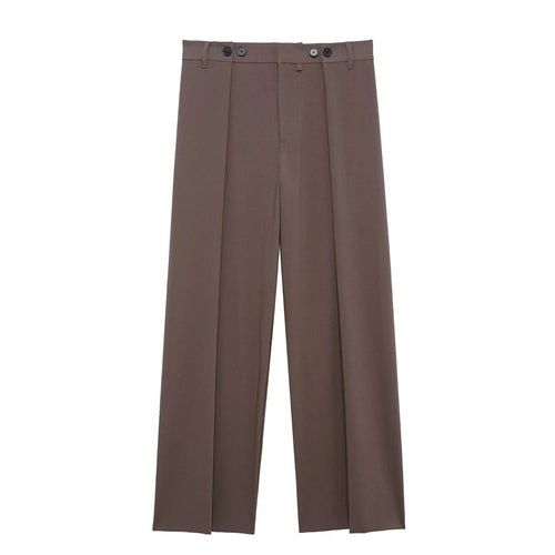 Damen elegante Wide-Leg Anzughose mit hoher Bundhöhe, präzisen Bügelfalten und verdeckter Knopfleiste – Avélisse