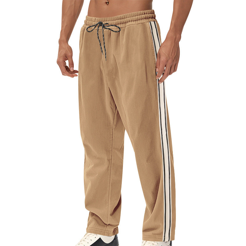 Herren Entspannte Cordoptik-Trackpants mit Seitenstreifen, Gummibund & Kordelzug – Sorevano