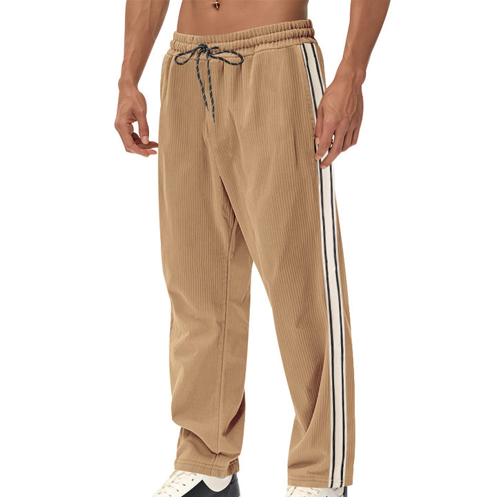 Herren Entspannte Cordoptik-Trackpants mit Seitenstreifen, Gummibund & Kordelzug – Sorevano
