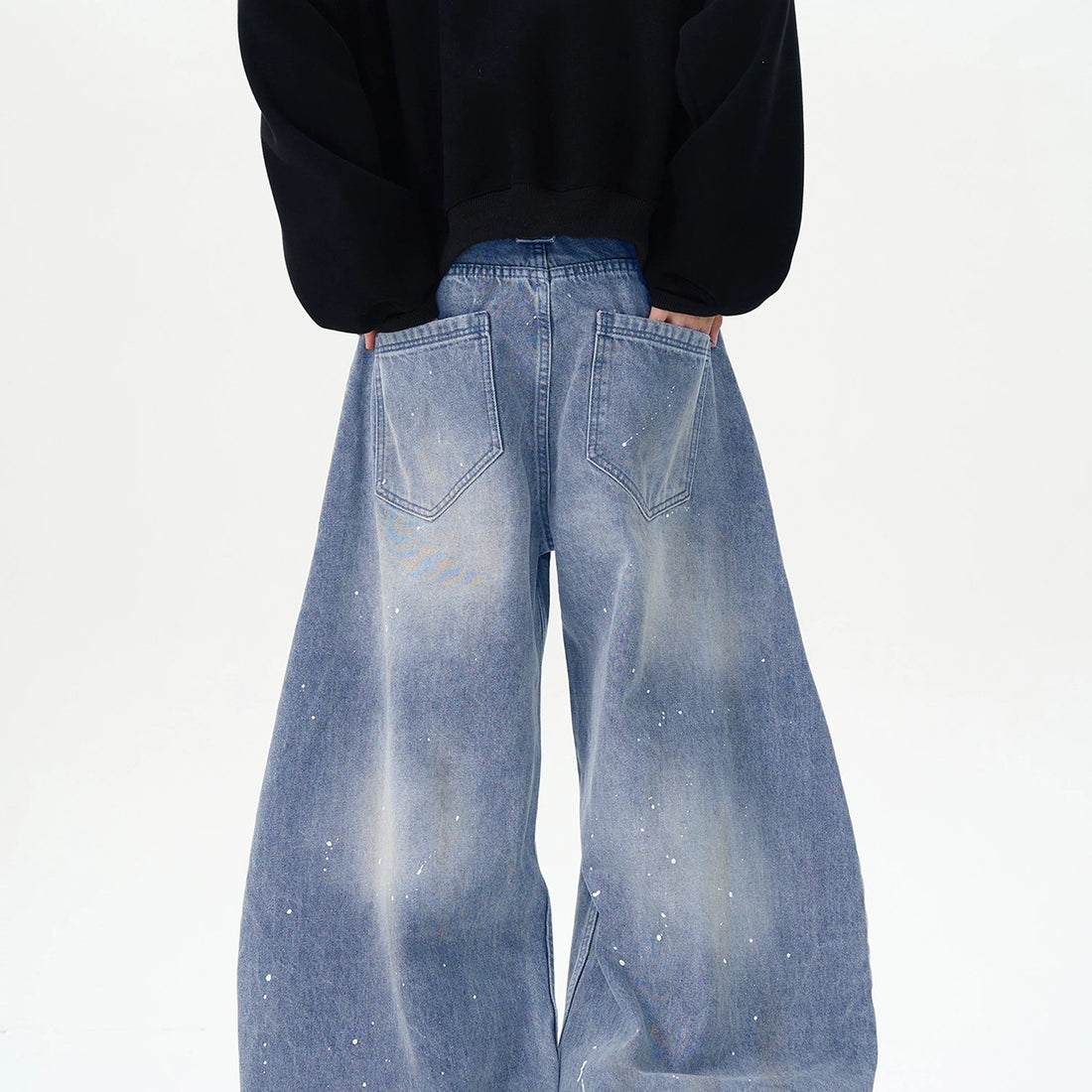 Herren Extraweite Paint‑Effekt Baggy‑Jeans mit tiefem Schritt und Used‑Wash Echoarchiv