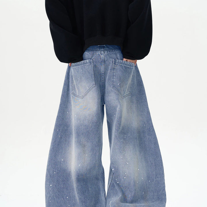 Herren Extraweite Paint‑Effekt Baggy‑Jeans mit tiefem Schritt und Used‑Wash Echoarchiv