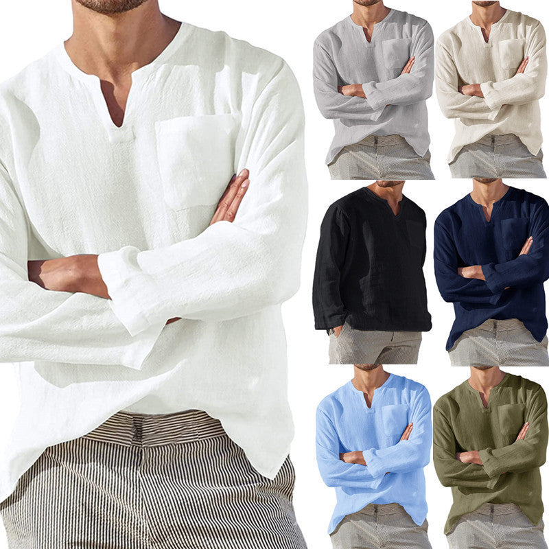 Herren lässiges Langarmshirt mit V-Ausschnitt und praktischer Brusttasche Echoarchiv