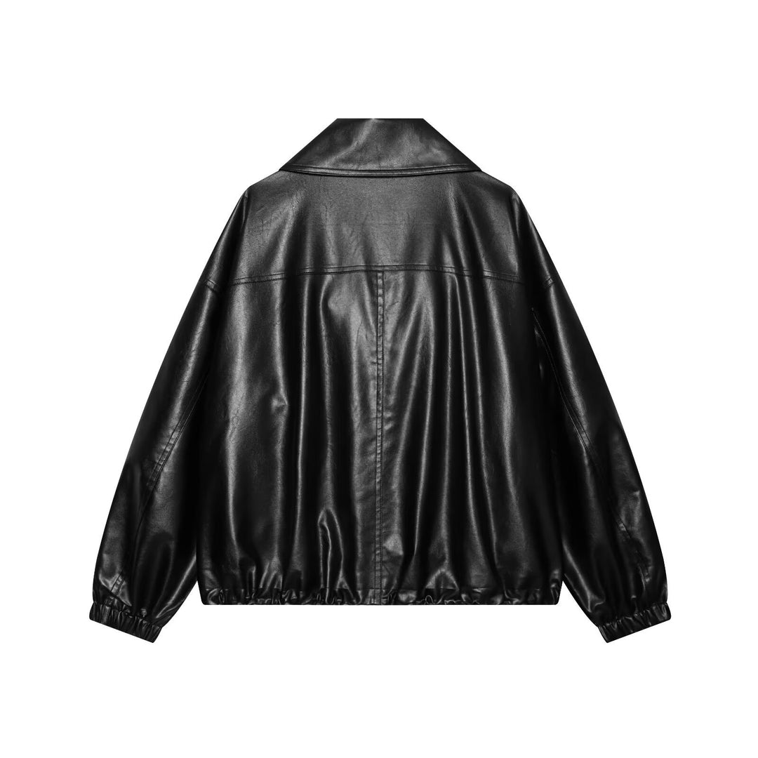 Damen Oversized Kunstleder-Bomberjacke mit breitem Reverskragen und elastischem Saum Echo Archiv