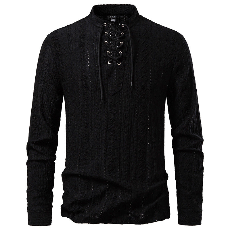 Herren Langarmshirt mit einzigartigem Strukturmuster und Kordelzug Echoarchiv