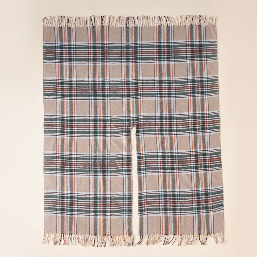 Damen Oversize-Wickelruana im Blockkaro mit Fransen-Detail – Avérine