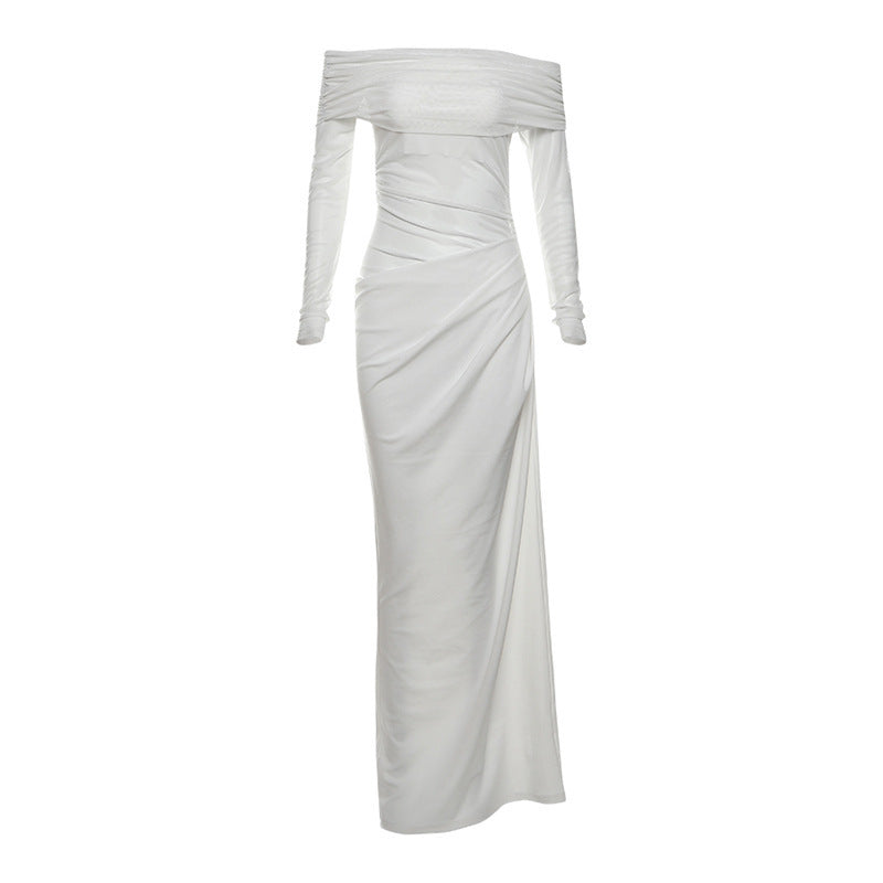 Damen Off-Shoulder Maxikleid mit figurbetonendem Design und Raffung Echo Archiv