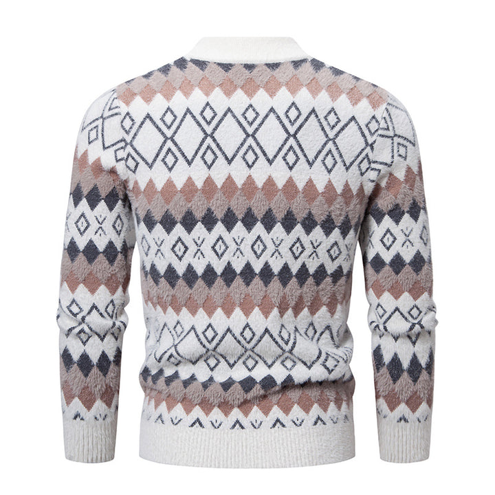 Herren Strickpullover mit geometrischem Muster und hohem Kragen Echoarchiv