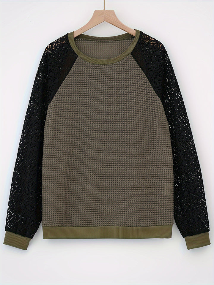 Damen nan Pullover mit Waffelstruktur, Raglanform und transparenter Spitzenärmel Echo Archiv