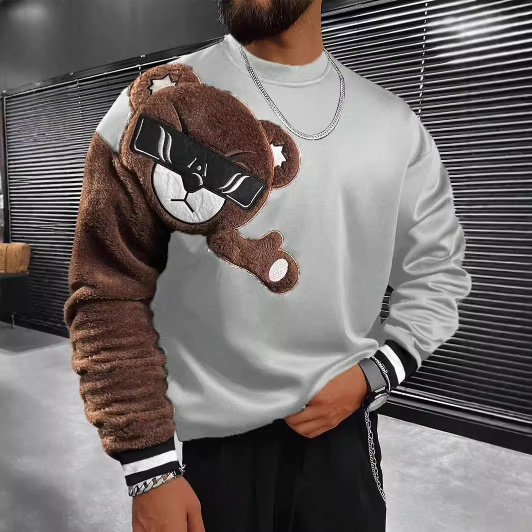 Herren Sweatshirt mit plüschiger Bärenapplikation Echoarchiv