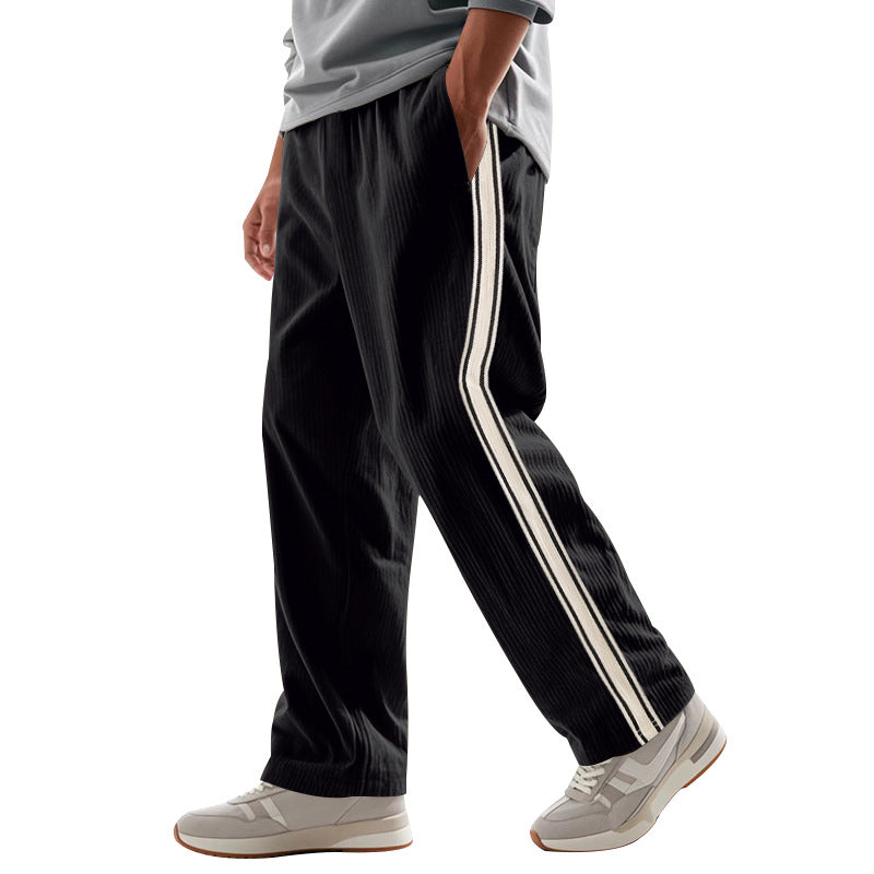 Herren Entspannte Cordoptik-Trackpants mit Seitenstreifen, Gummibund & Kordelzug – Sorevano