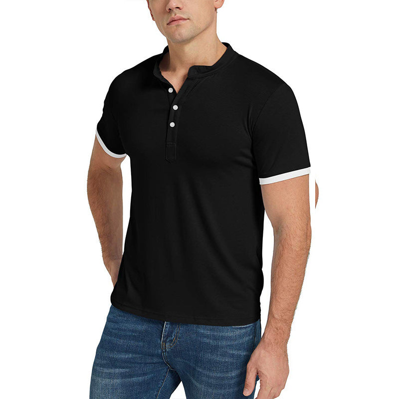 Herren Kurzarm Henley-Shirt mit modischem Stehkragen und kontrastierenden Ärmeln Echoarchiv
