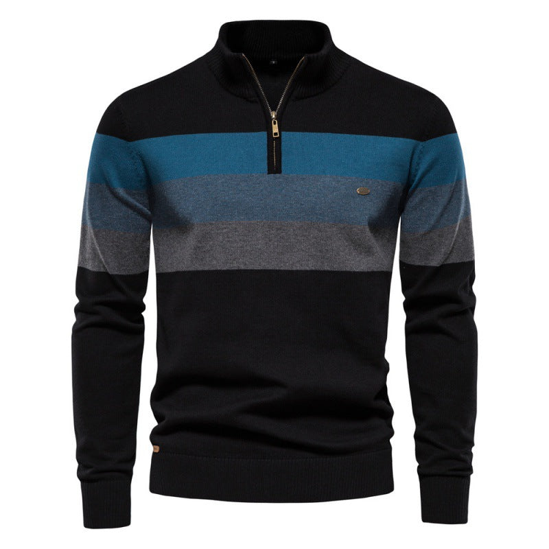 Herren Strickpullover mit modischem Stehkragen und feinen Streifen Echoarchiv
