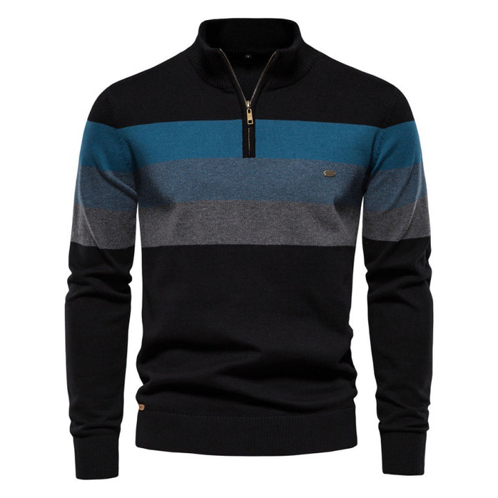 Herren Strickpullover mit modischem Stehkragen und feinen Streifen Echoarchiv