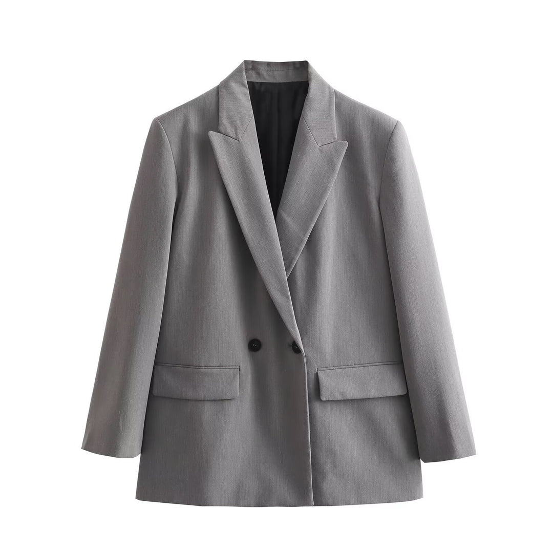 Damen Doppelreiher-Blazer mit Reverskragen, längerem Oversize-Schnitt und Pattentaschen Echo Archiv