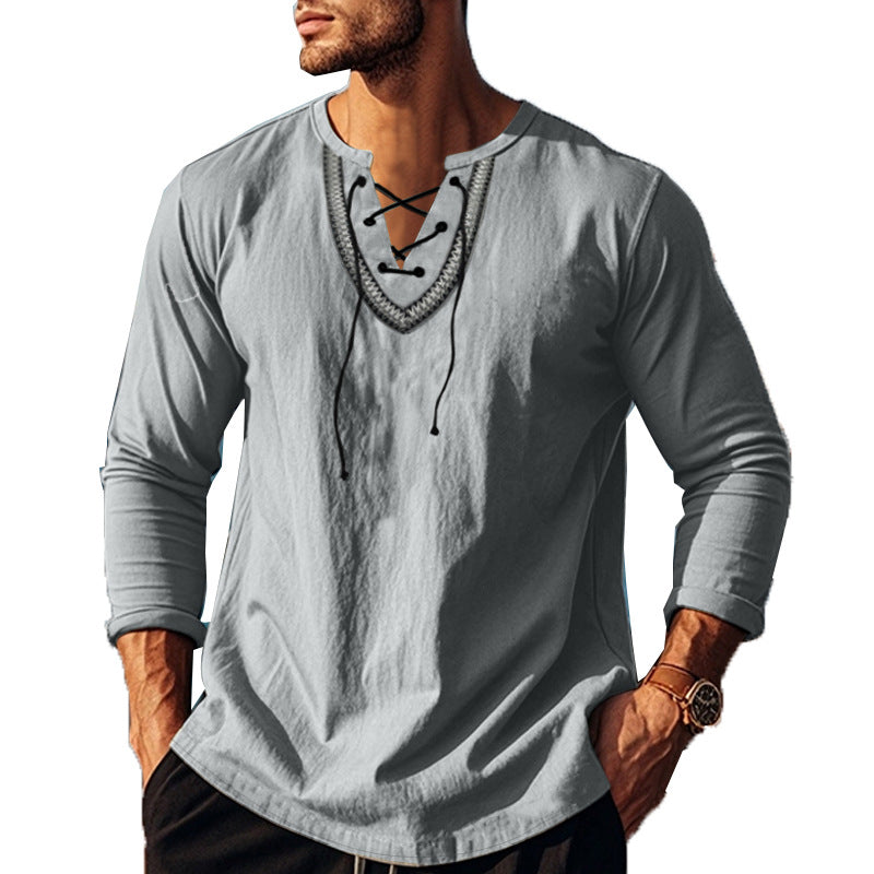 Herren lässiges Langarmshirt mit modernem Schnürdesign Echoarchiv