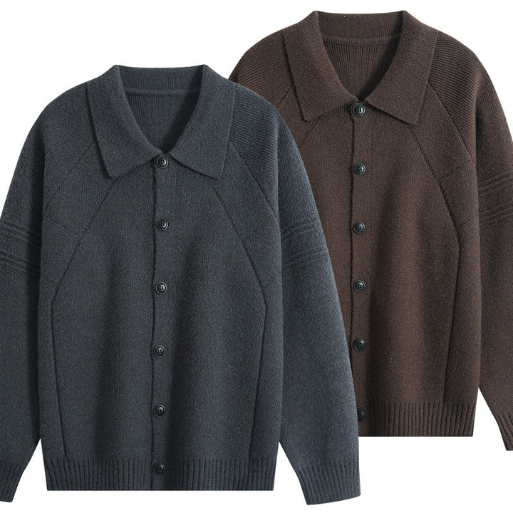 Herren Strickcardigan mit Hemdkragen, Raglanärmeln & geripptem Saum Echoarchiv