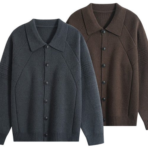 Herren Strickcardigan mit Hemdkragen, Raglanärmeln & geripptem Saum Echoarchiv