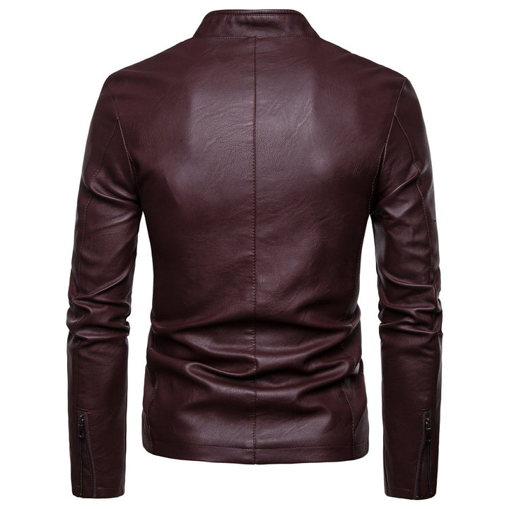 Herren Kunstlederjacke mit modernem Stehkragen und seitlichen Reißverschlusstaschen Echoarchiv