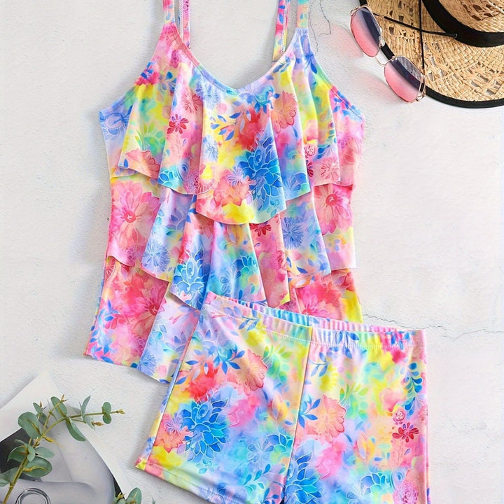Damen Freizeit-Badeoberteil mit leichtem Rüschendesign und Shorts Echo Archiv