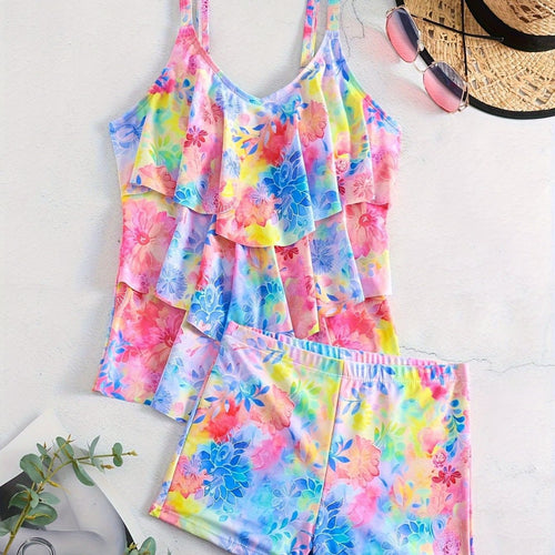 Damen Freizeit-Badeoberteil mit leichtem Rüschendesign und Shorts Echo Archiv