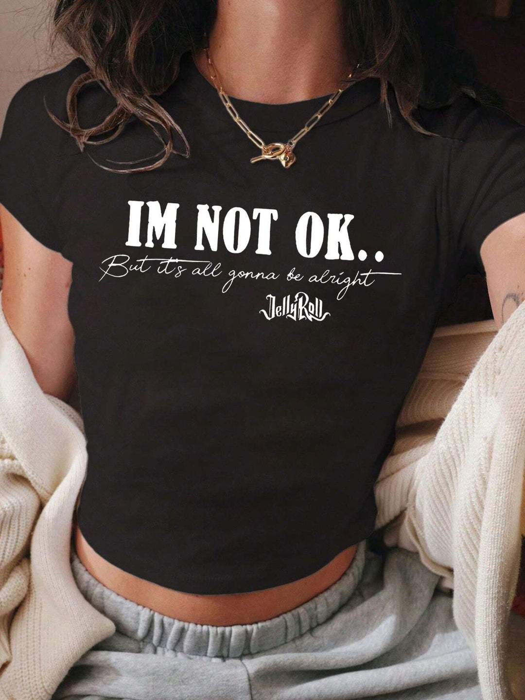 Damen Crop-Shirt mit inspirierendem Schriftzug Echo Archiv
