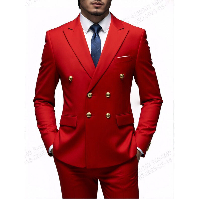 Herren nan doppelreihiger Slim-Fit Anzug mit goldenen Zierknöpfen und schmaler Businesshose Echo Archiv