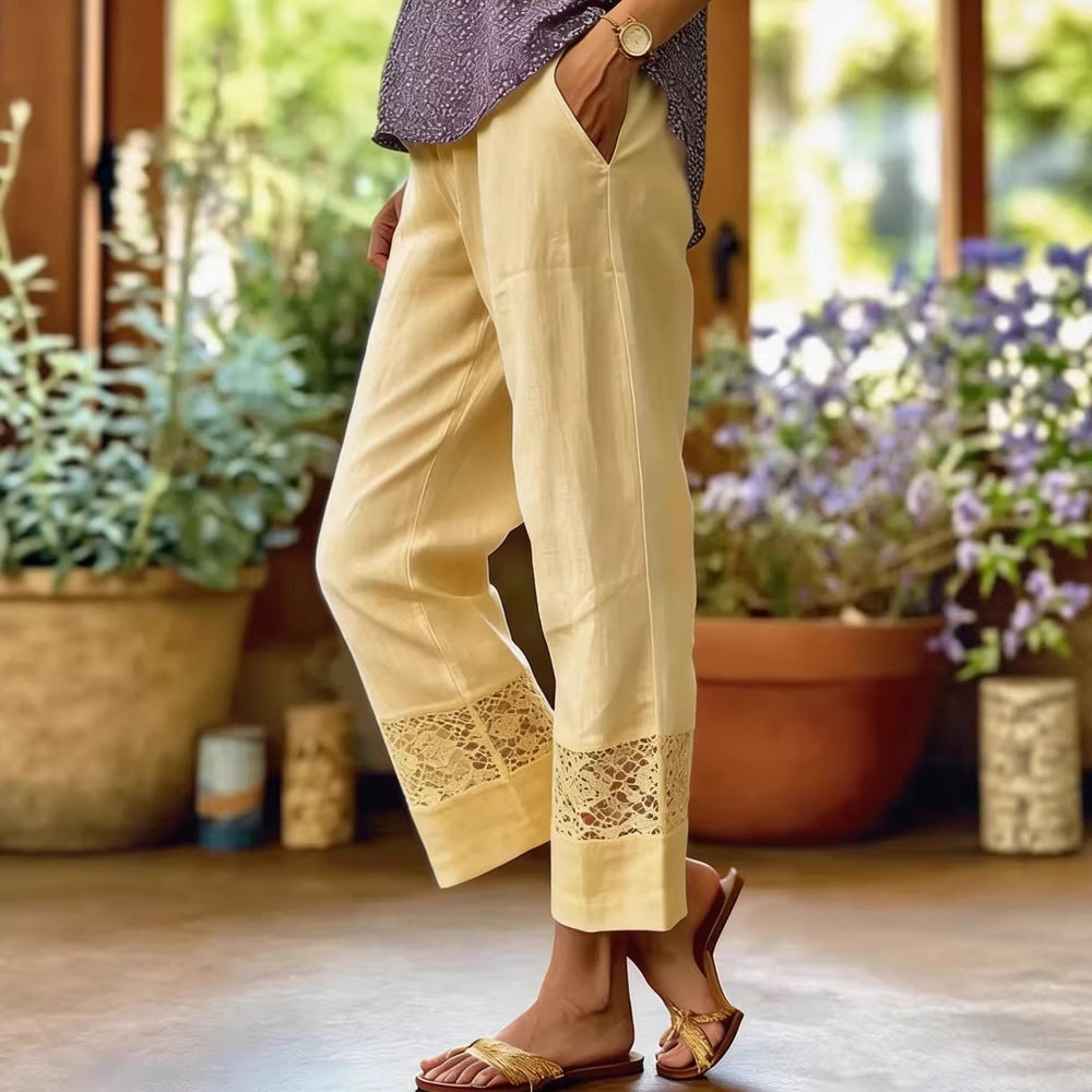 Damen Elegante Leinenhose mit Spitzenakzenten Echo Archiv