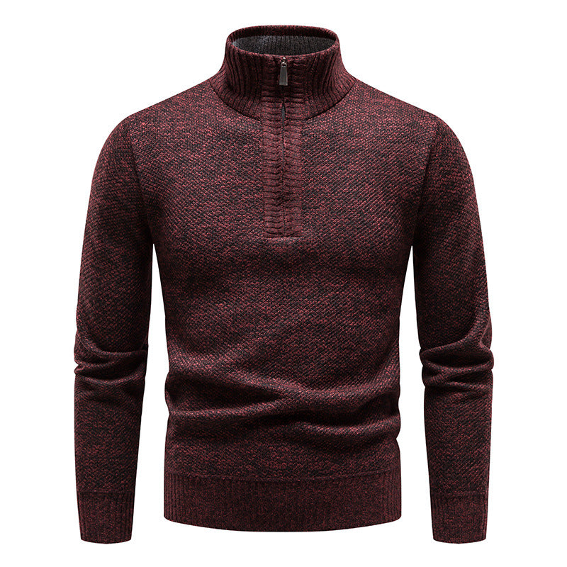 Herren komfortabler Strickpullover mit halbem Reißverschluss und feinem Muster Echoarchiv